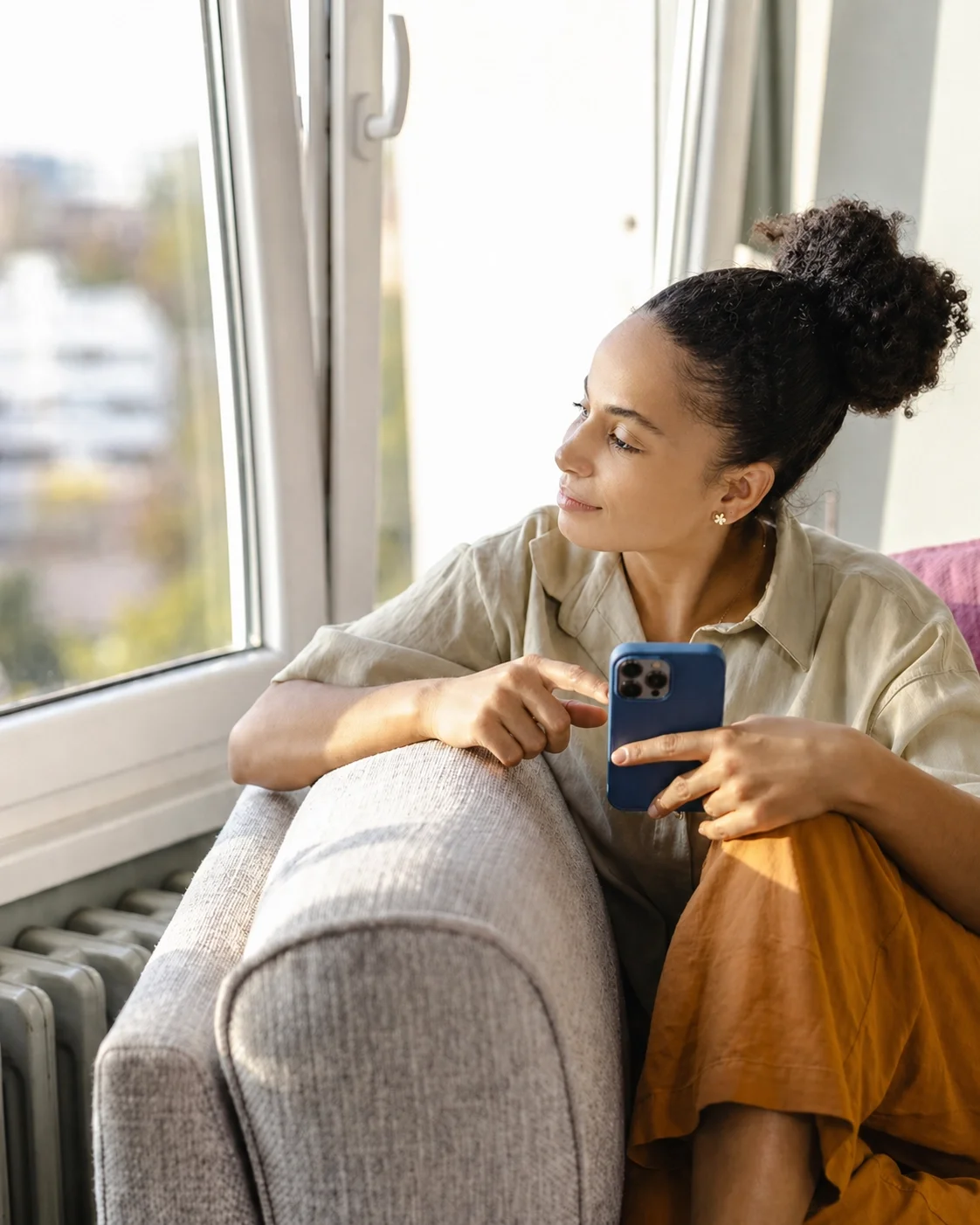 Young woman using MindDrive for personal reflection